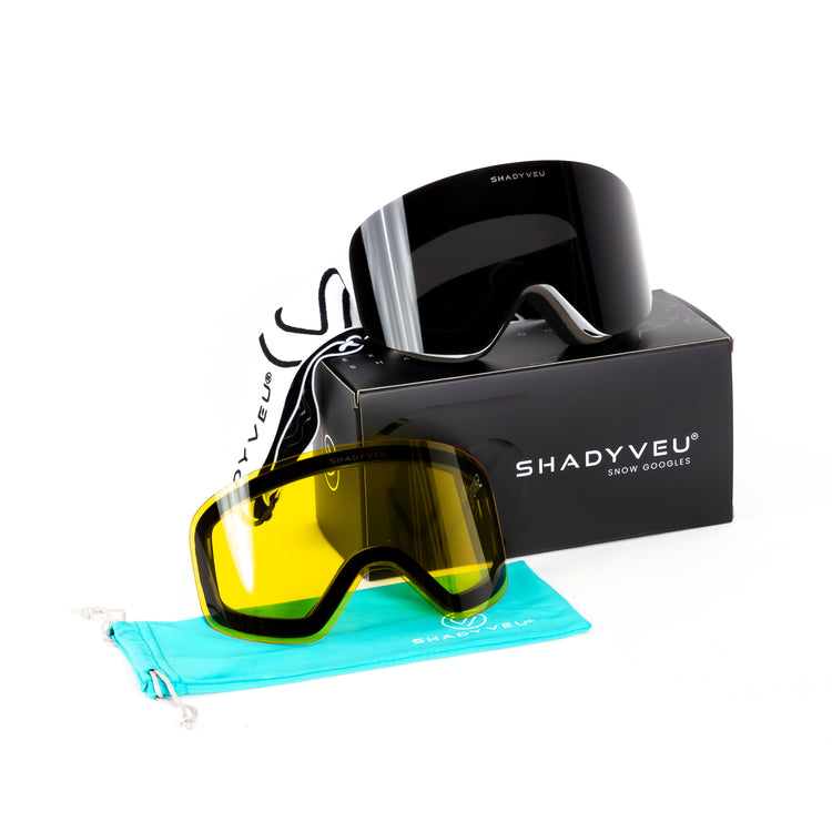 ShadyVEU Snowboard Ski Anti Fog TPU Adjustable 100% UV400 Magnetic Interchangeable Lens Snow Goggles (Black Breeze)